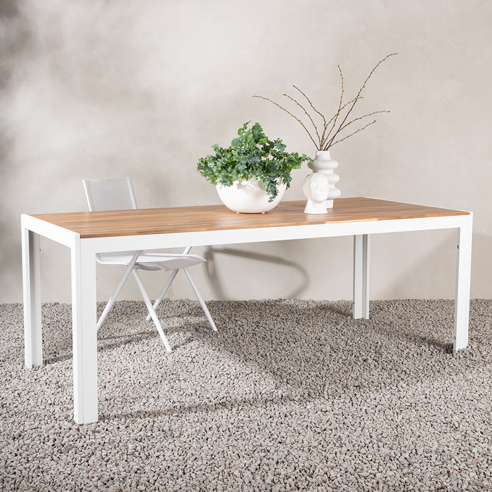 Nest outdoor Lasse Tuintafel Aluminium Wit - met Houten Tafelblad