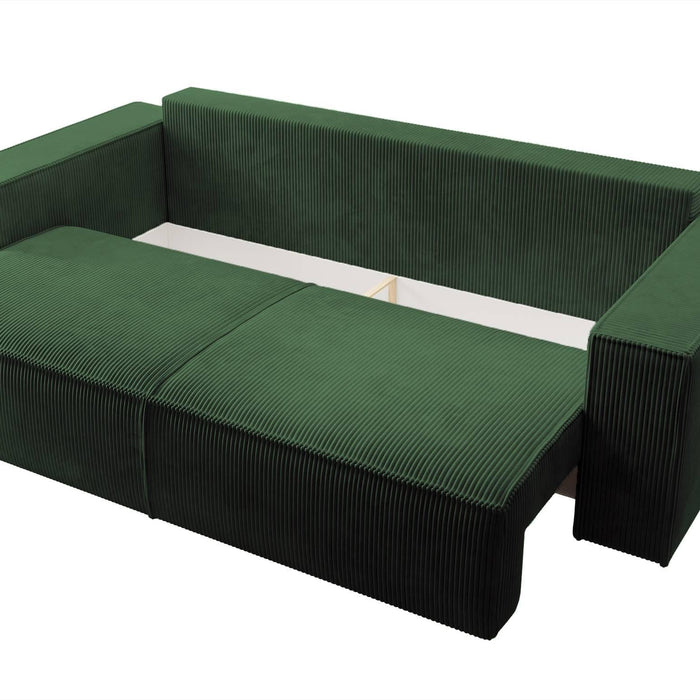 NADUVI Collection Galine 3-zitsbank met Slaapfunctie - Ribstof - Donkergroen