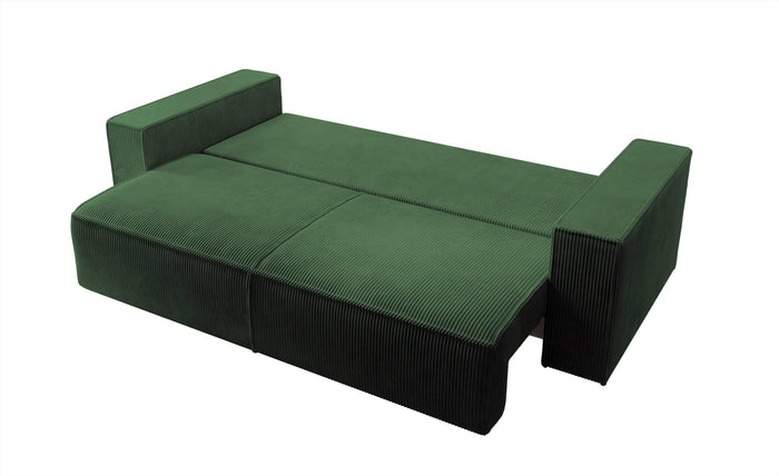 NADUVI Collection Galine 3-zitsbank met Slaapfunctie - Ribstof - Donkergroen