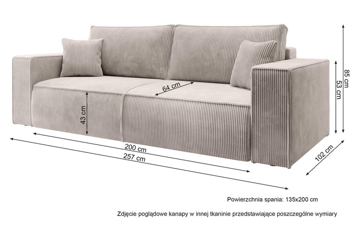 NADUVI Collection Galine 3-zitsbank met Slaapfunctie - Ribstof - Lichtgrijs