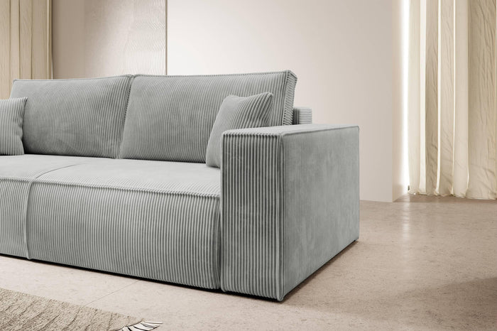 NADUVI Collection Galine 3-zitsbank met Slaapfunctie - Ribstof - Lichtgrijs