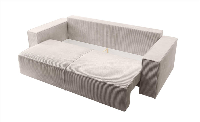 NADUVI Collection Galine 3-zitsbank met Slaapfunctie - Ribstof - Crème