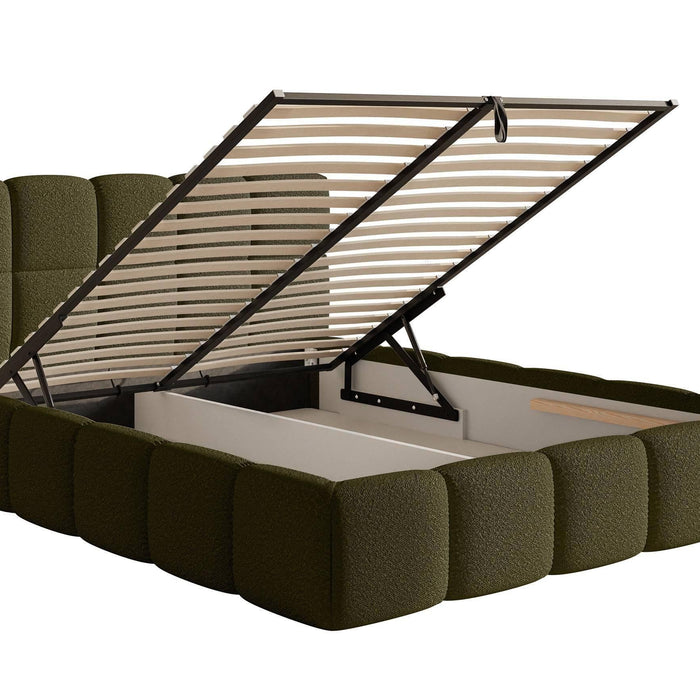 NADUVI Collection Chloe Bedframe 140 x 200 cm - met Opbergvak - Bouclé - Olijfgroen