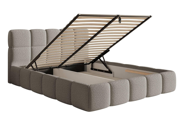 NADUVI Collection Chloe Bedframe 180 x 200 cm - met Opbergvak - Bouclé - Grijs