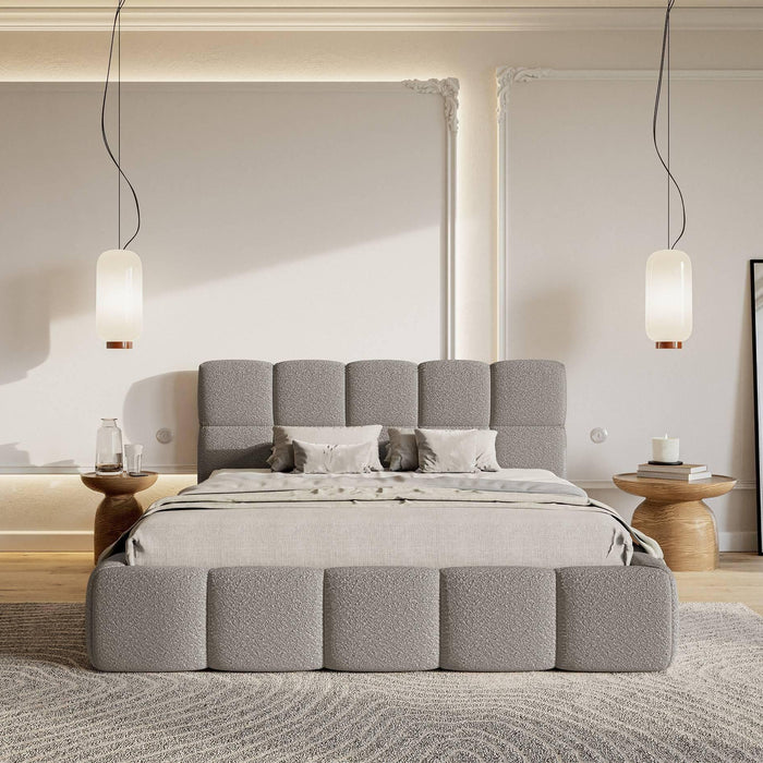 NADUVI Collection Chloe Bedframe 160 x 200 cm - met Opbergvak - Bouclé - Grijs