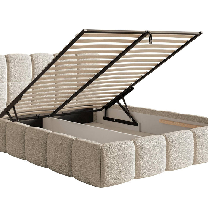 NADUVI Collection Chloe Bedframe 140 x 200 cm - met Opbergvak - Bouclé - Lichtbeige