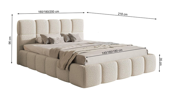 NADUVI Collection Chloe Bedframe 140 x 200 cm - met Opbergvak - Bouclé - Lichtbeige