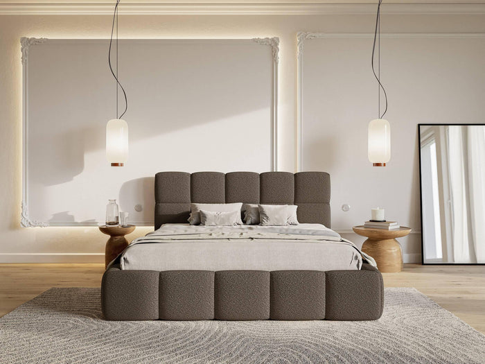 NADUVI Collection Chloe Bedframe 140 x 200 cm - met Opbergvak - Bouclé - Donkerbruin