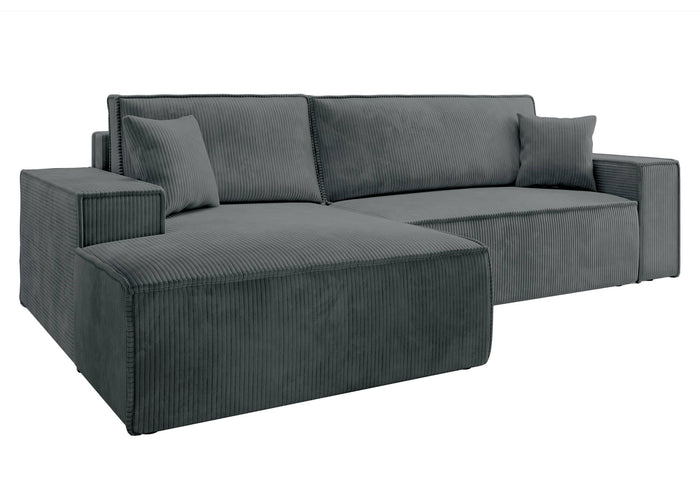 NADUVI Collection Galine Hoekbank met Hoekbank met Chaise Longue Links met Slaapfunctie - Ribstof - Donkergrijs