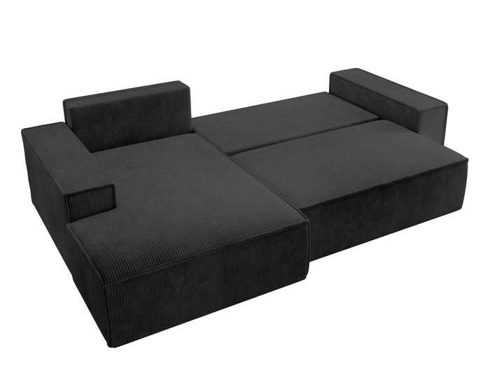 NADUVI Collection Galine Hoekbank met Chaise Longue Links met Slaapfunctie - Ribstof - Zwart