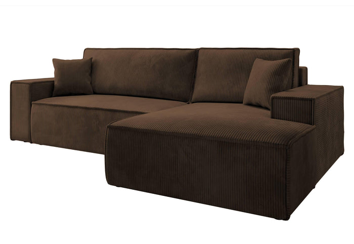 NADUVI Collection Galine Hoekbank met Chaise Longue Rechts met Slaapfunctie - Ribstof - Bruin