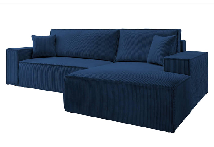NADUVI Collection Galine Hoekbank met Chaise Longue Rechts met Slaapfunctie - Ribstof - Donkerblauw