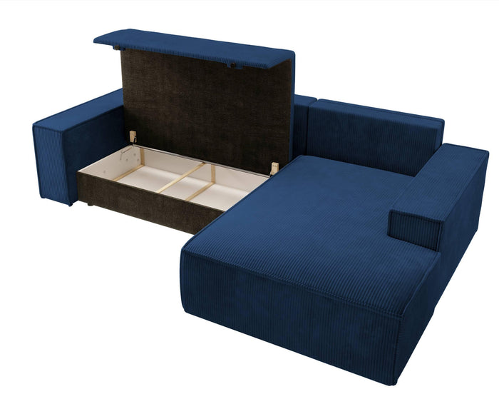 NADUVI Collection Galine Hoekbank met Chaise Longue Rechts met Slaapfunctie - Ribstof - Donkerblauw