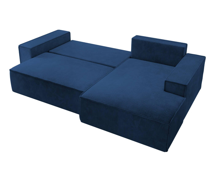 NADUVI Collection Galine Hoekbank met Chaise Longue Rechts met Slaapfunctie - Ribstof - Donkerblauw