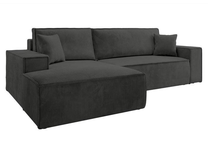 NADUVI Collection Galine Hoekbank met Chaise Longue Links met Slaapfunctie - Ribstof - Antraciet