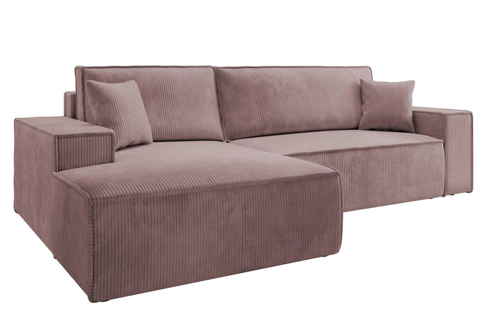 NADUVI Collection Galine Hoekbank met Chaise Longue Links met Slaapfunctie - Ribstof - Roze