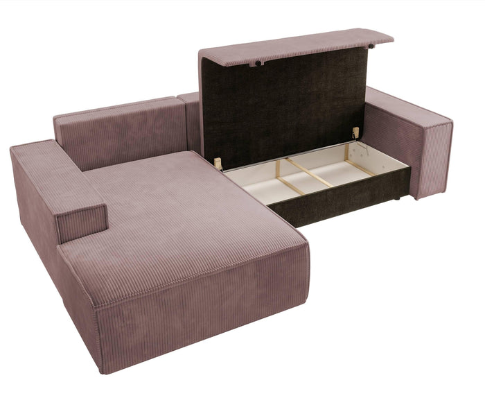NADUVI Collection Galine Hoekbank met Chaise Longue Links met Slaapfunctie - Ribstof - Roze