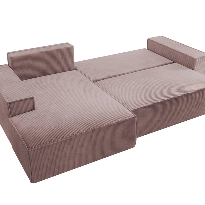 NADUVI Collection Galine Hoekbank met Chaise Longue Links met Slaapfunctie - Ribstof - Roze