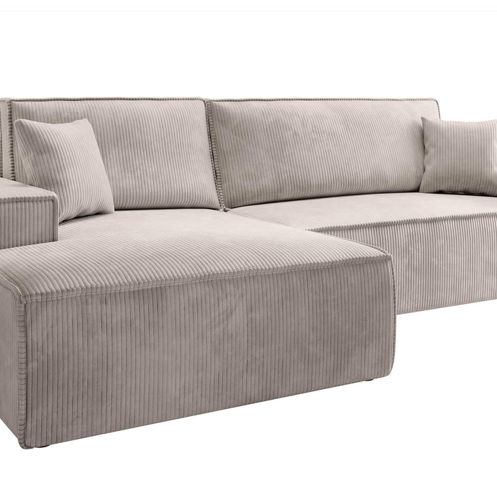 NADUVI Collection Galine Hoekbank met Chaise Longue Links met Slaapfunctie - Ribstof - Crème