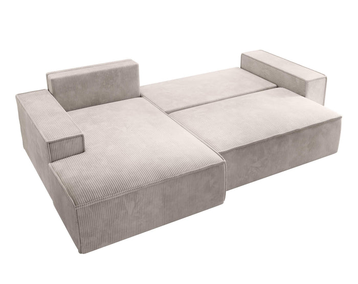 NADUVI Collection Galine Hoekbank met Chaise Longue Links met Slaapfunctie - Ribstof - Crème