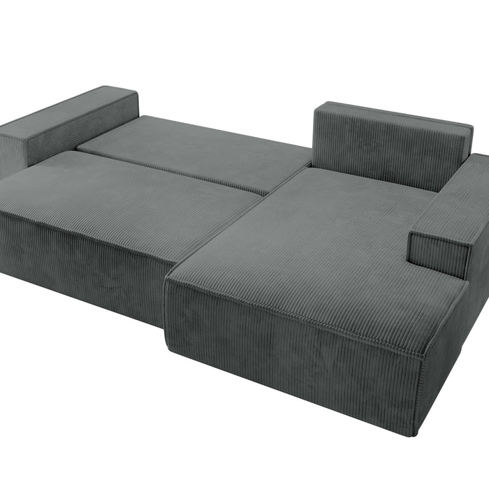 NADUVI Collection Galine Hoekbank met Chaise Longue Rechts met Slaapfunctie - Ribstof - Donkergrijs
