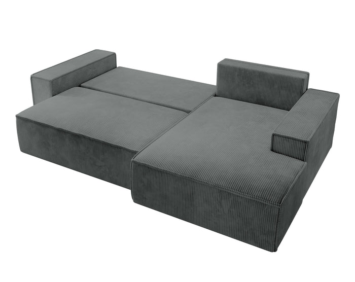 NADUVI Collection Galine Hoekbank met Chaise Longue Rechts met Slaapfunctie - Ribstof - Donkergrijs