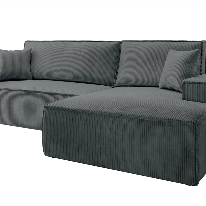 NADUVI Collection Galine Hoekbank met Chaise Longue Rechts met Slaapfunctie - Ribstof - Donkergrijs