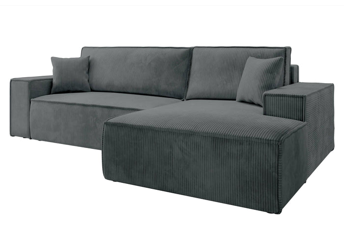 NADUVI Collection Galine Hoekbank met Chaise Longue Rechts met Slaapfunctie - Ribstof - Donkergrijs