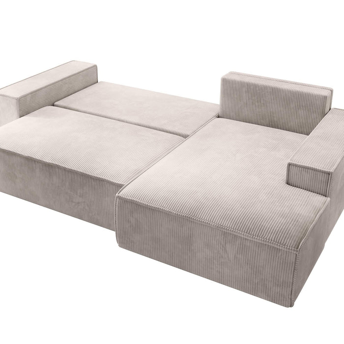 NADUVI Collection Galine Hoekbank met Chaise Longue Rechts met Slaapfunctie - Ribstof - Crème