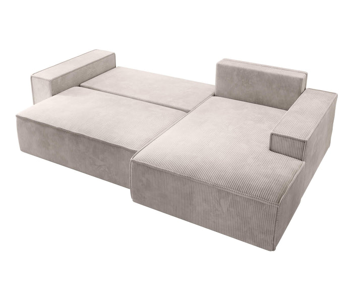 NADUVI Collection Galine Hoekbank met Chaise Longue Rechts met Slaapfunctie - Ribstof - Crème