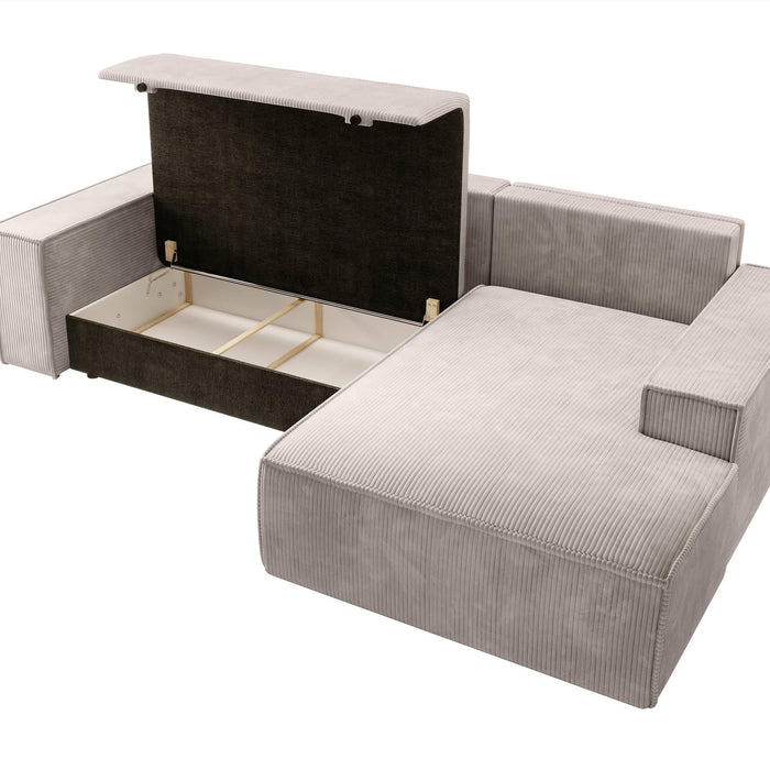 NADUVI Collection Galine Hoekbank met Chaise Longue Rechts met Slaapfunctie - Ribstof - Crème