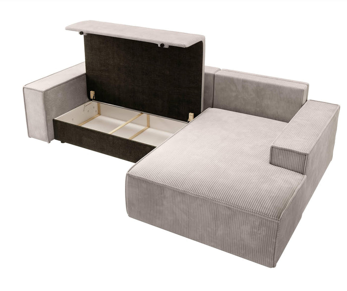 NADUVI Collection Galine Hoekbank met Chaise Longue Rechts met Slaapfunctie - Ribstof - Crème