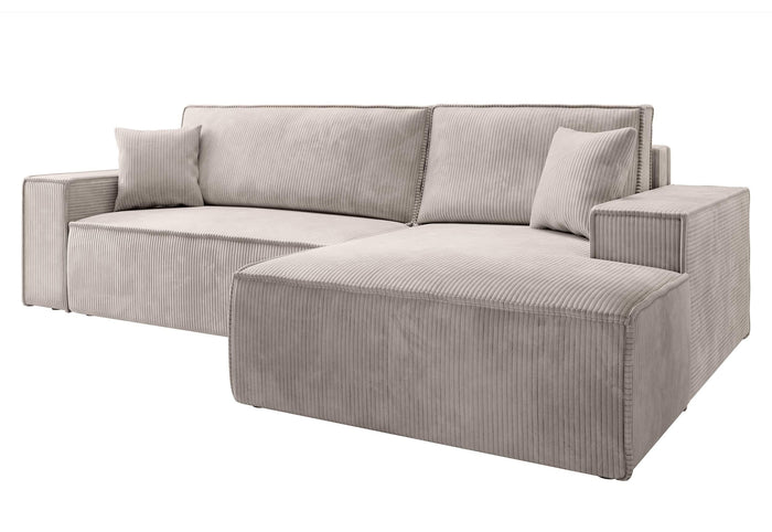 NADUVI Collection Galine Hoekbank met Chaise Longue Rechts met Slaapfunctie - Ribstof - Crème