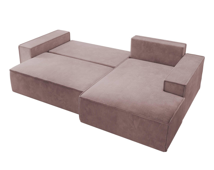NADUVI Collection Galine Hoekbank met Chaise Longue Rechts met Slaapfunctie - Ribstof - Roze