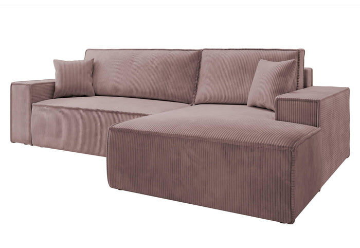 NADUVI Collection Galine Hoekbank met Chaise Longue Rechts met Slaapfunctie - Ribstof - Roze