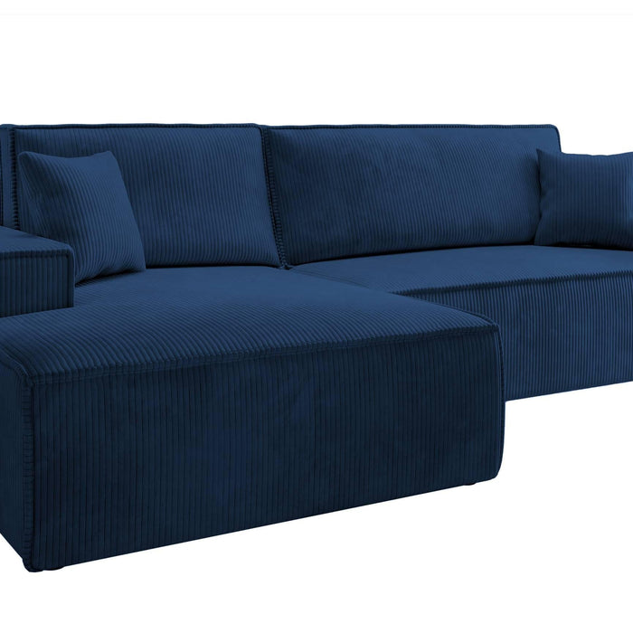 NADUVI Collection Galine Hoekbank met Chaise Longue Links met Slaapfunctie - Ribstof - Donkerblauw
