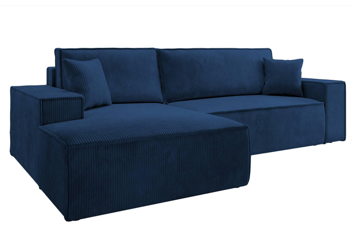 NADUVI Collection Galine Hoekbank met Chaise Longue Links met Slaapfunctie - Ribstof - Donkerblauw