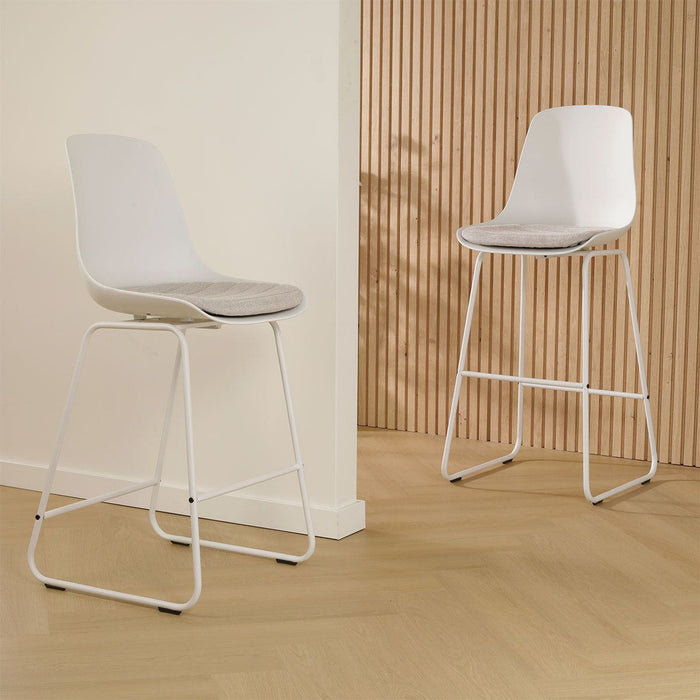 Nolon Nino-Liv Barkruk Wit - Beige Kussen - Wit Frame - 75 cm