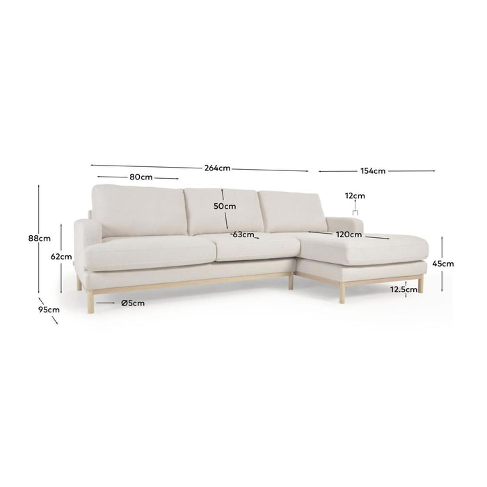 Kave Home Mihaela 3-Zitsbank Chaise Longue Rechts - Wit