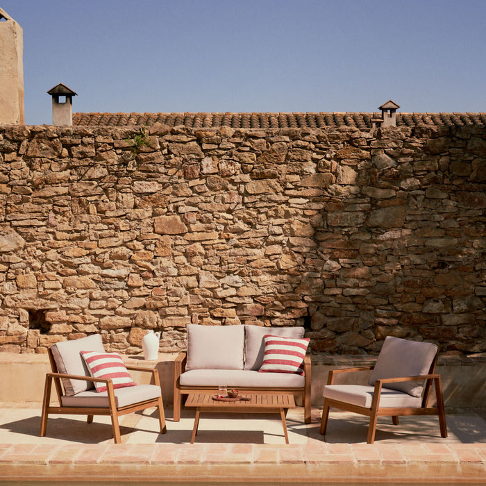 Kave Home - Set Frares van 2-zitsbank, 2 fauteuils en salontafel in