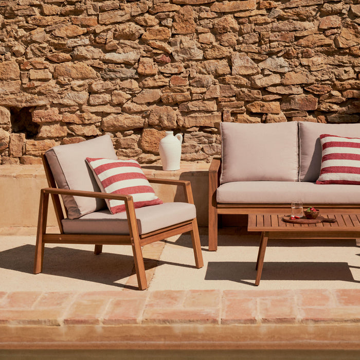 Kave Home - Set Frares van 2-zitsbank, 2 fauteuils en salontafel in