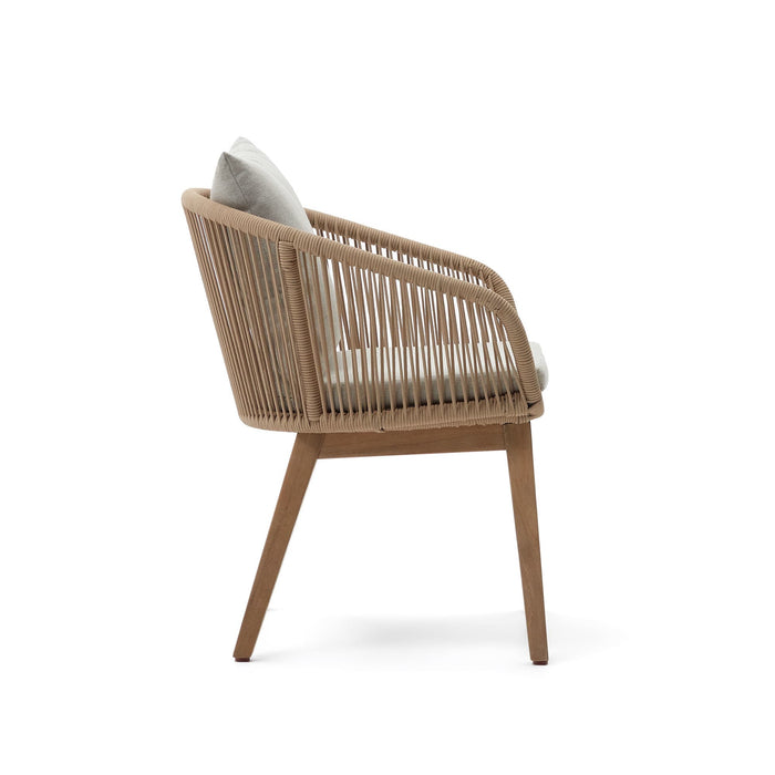 Kave Home - Portalo stoel met beige touw en massieve acaciahouten