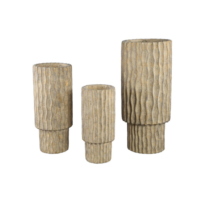 PTMD Mitty Brown cement pot wavy ribs round high S