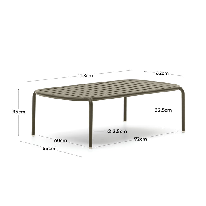 Kave Home - Joncols outdoor salontafel in aluminium met groen gelakte