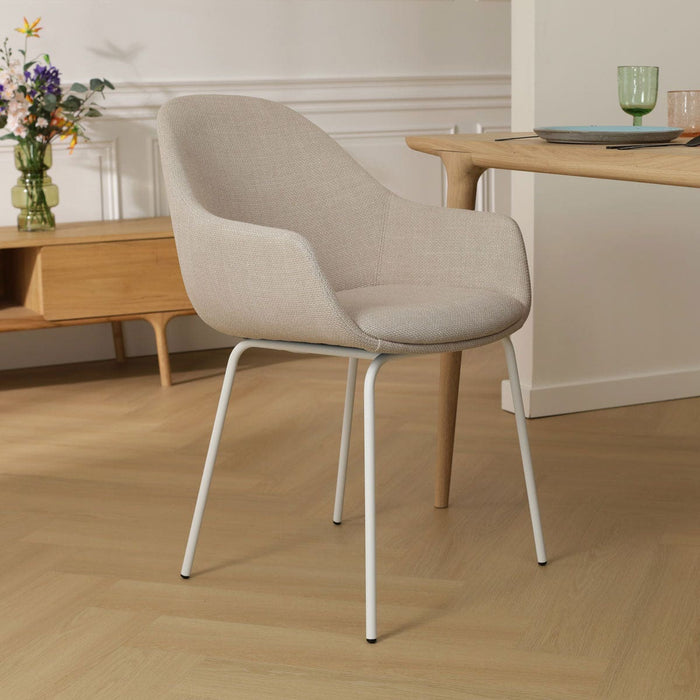 Nolon Nora-Mae Eetkamerstoel Beige - Armleuning - Witte Poten