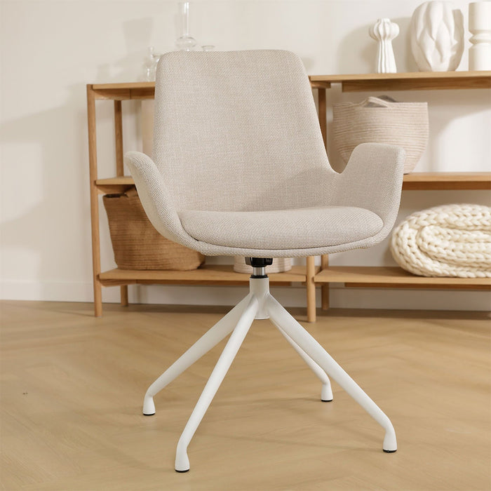 Nolon Nola-Eef Eetkamerstoel Beige - Draaibaar Wit Onderstel