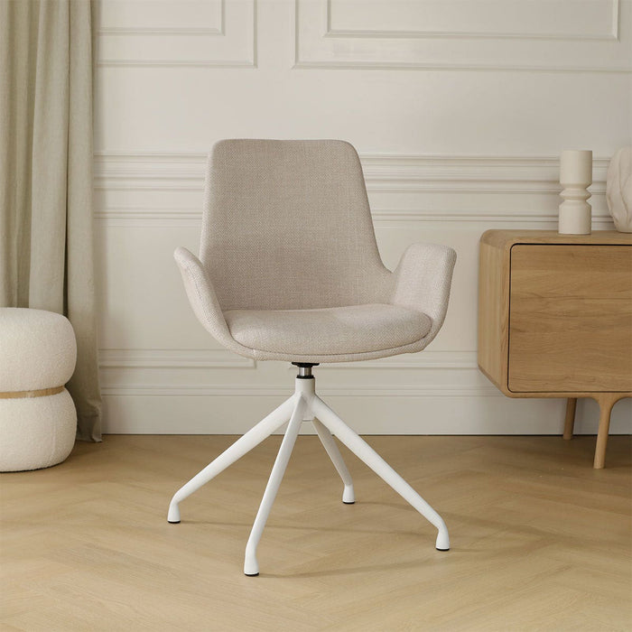 Nolon Nola-Eef Eetkamerstoel Beige - Draaibaar Wit Onderstel