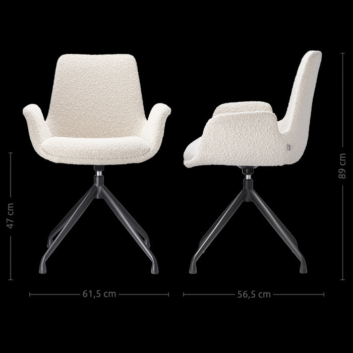 Nolon Nola-Eef Eetkamerstoel Bouclé Beige - Draaibaar Zwart Onderstel