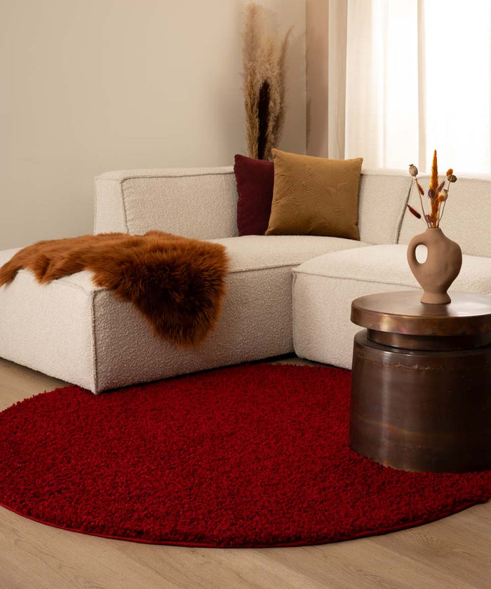 Tapeso Hoogpolig vloerkleed shaggy Trend effen rond - rood - 200 cm