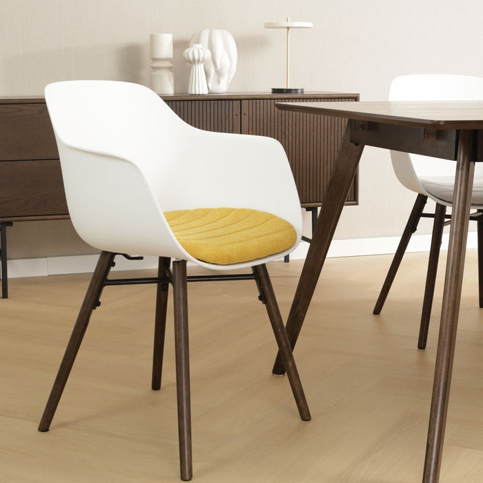 Nolon Nena-Liz Eetkamerstoel Wit - Okergeel Kussen - Walnoot